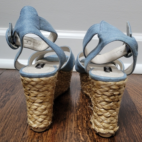 Alice & Olivia Roberta Denim Espadrilles Platform Wedges Ankle Strap Open Toe - Picture 6 of 7